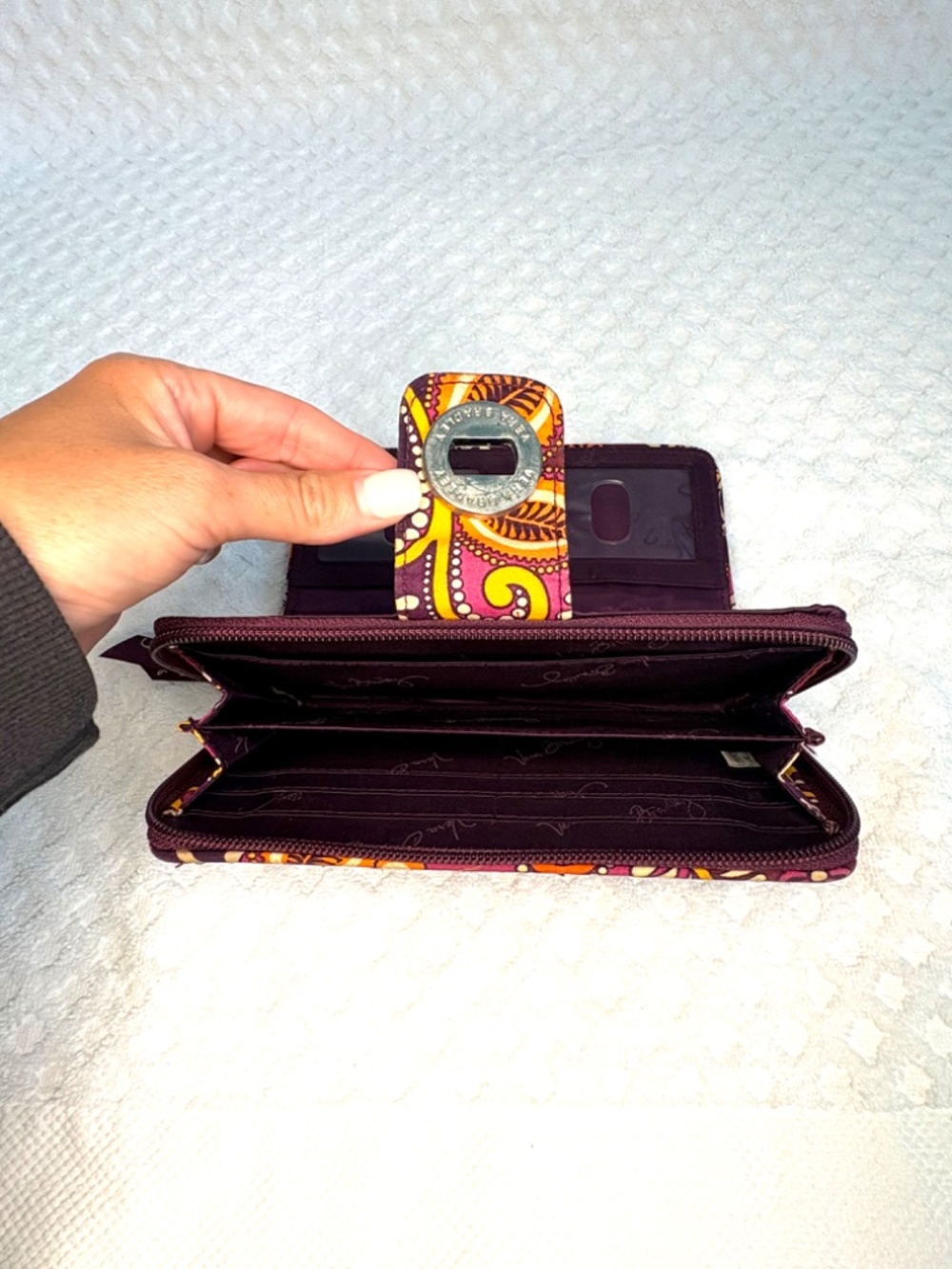 Vera Bradley Plum Crazy Paisley Turn Lock Wallet | Quilted Cotton Zip Around - Picture 4 of 4